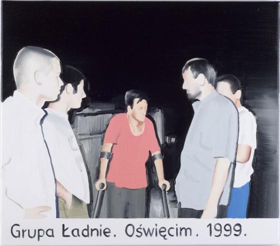Marcin Maciejowski, "Grupa Ładnie. Oświęcim. 1999.", olej na płótnie, 35 x 40 cm, własn. Galerie Meyer Kainer, Vienna
